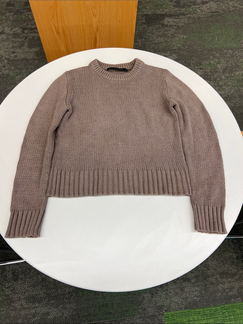 JENNI KAYNE taupe tan brown classic crewneck cotton blend long sleeve sweater M